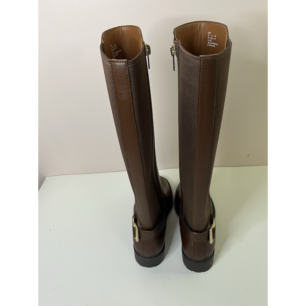 Coach Fitz Riding Boots Women's Size 5.5 B Brown Faux Leather Tall Boots Zip New - Picture 11 of 14